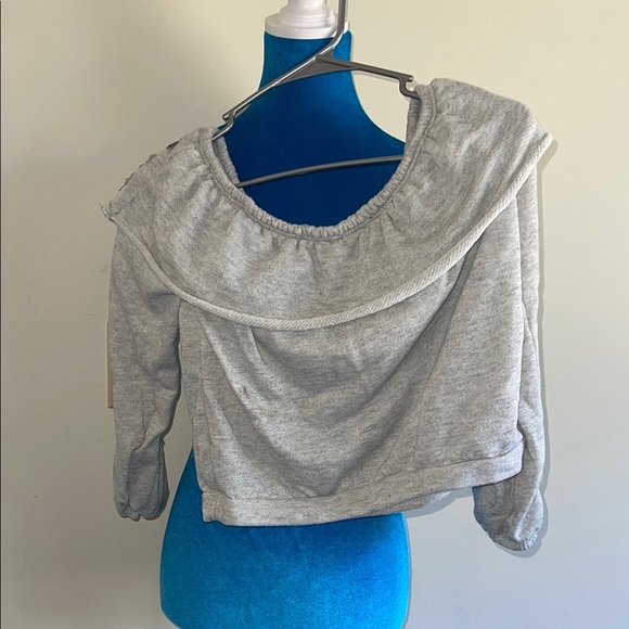 Charlotte Russe Light Gray Off-Shoulder Sweater/sweatshirt with Floral Detail - Picture 4 of 5